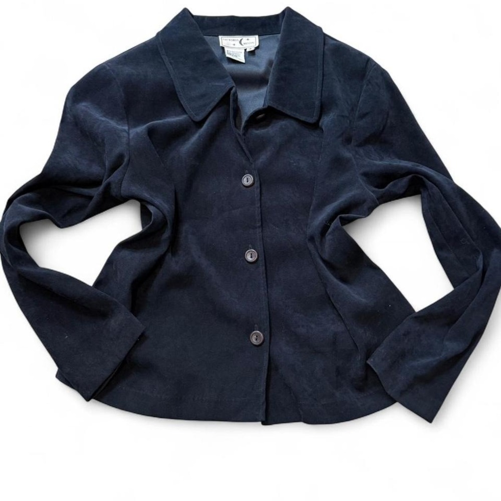 Vintage 90's Victoria Moon‎ Navy Faux Suede Jacket